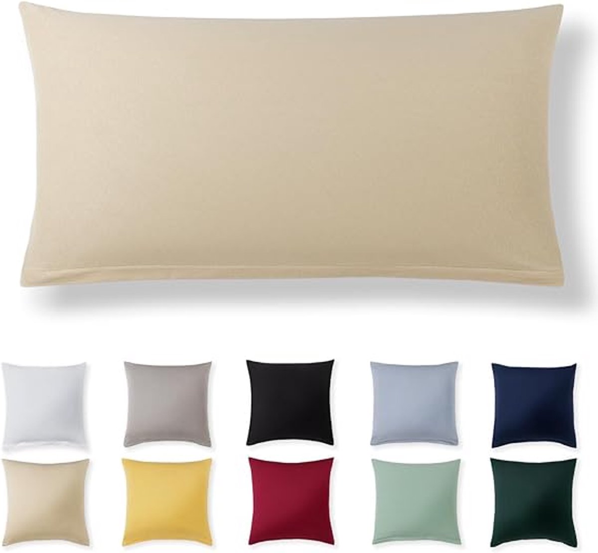 Famanu Famanu Kussensloop 40 x 80 cm - beige - 100% jersey katoen - kussensloop voor kussen 40 x 80 cm, jersey hoofdkussenslopen, superzachte kussensloop, 40 x 80 cm met ritssluiting