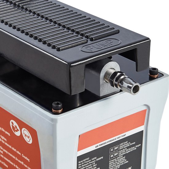 Hydraulische luchtpomp, 10.000 PSI, reservoir van 1/2 gallon, NPT 3/8-inch olie-uitlaat, NPT 1/4-inch inlaat, slang van 6,6 voet, voetbediend, ideaal voor carrosserieframes. — afbeelding 3