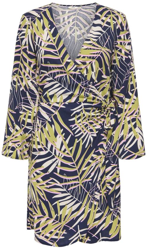 JDY JDYSEZEN LIFE 7/8 SHORT DRESS WVN NOOS Dames Jurk - Black Iris 01_25_18 Multi Tropical Leaves
