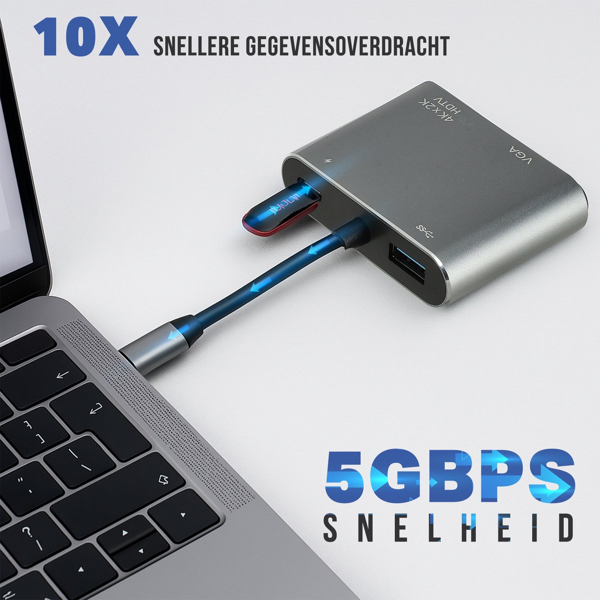 USB-C naar HDMI VGA Adapter 4-in-1 4K UHD 60Hz USB 3.0 5Gbps USB-C PD 87W opladen voor laptop tablet smartphone - Afbeelding 5