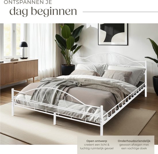 tectake - Lit lit métal „Sonno“ avec sommier à lattes - 180x200cm - blanc - 404518