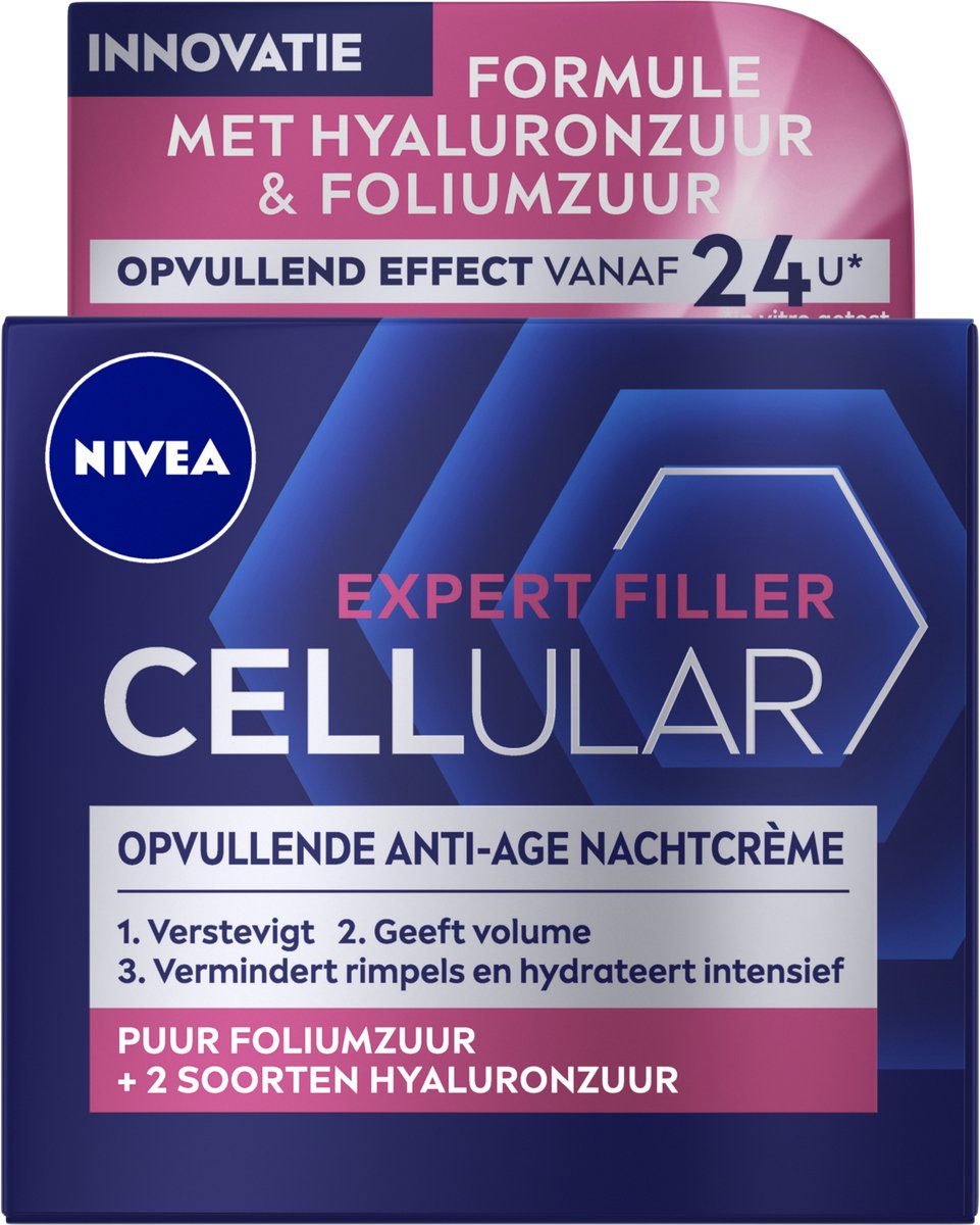 Goedkoopste NIVEA CELLular Expert Filler Anti-Age Nachtcrème - Alle Huidtypes - Crème met Hyaluronzuur en Foliumzuur - Hydraterend en Anti-Rimpel Effect - 50 ml