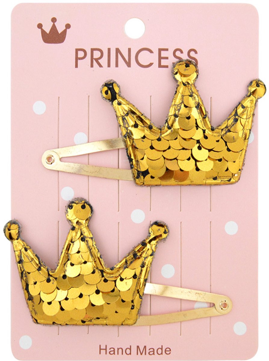 Kroon Glitter Haarclips set - 2 stuks - Goud - Haarspeldjes - Haar Accessoires - Kinderen - Peuter - Meisjes - Gift - Cadeau