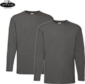 2 Pack Fruit of the Loom Value Weight Longsleeve T-shirt Antraciet Maat XXXL (3XL)