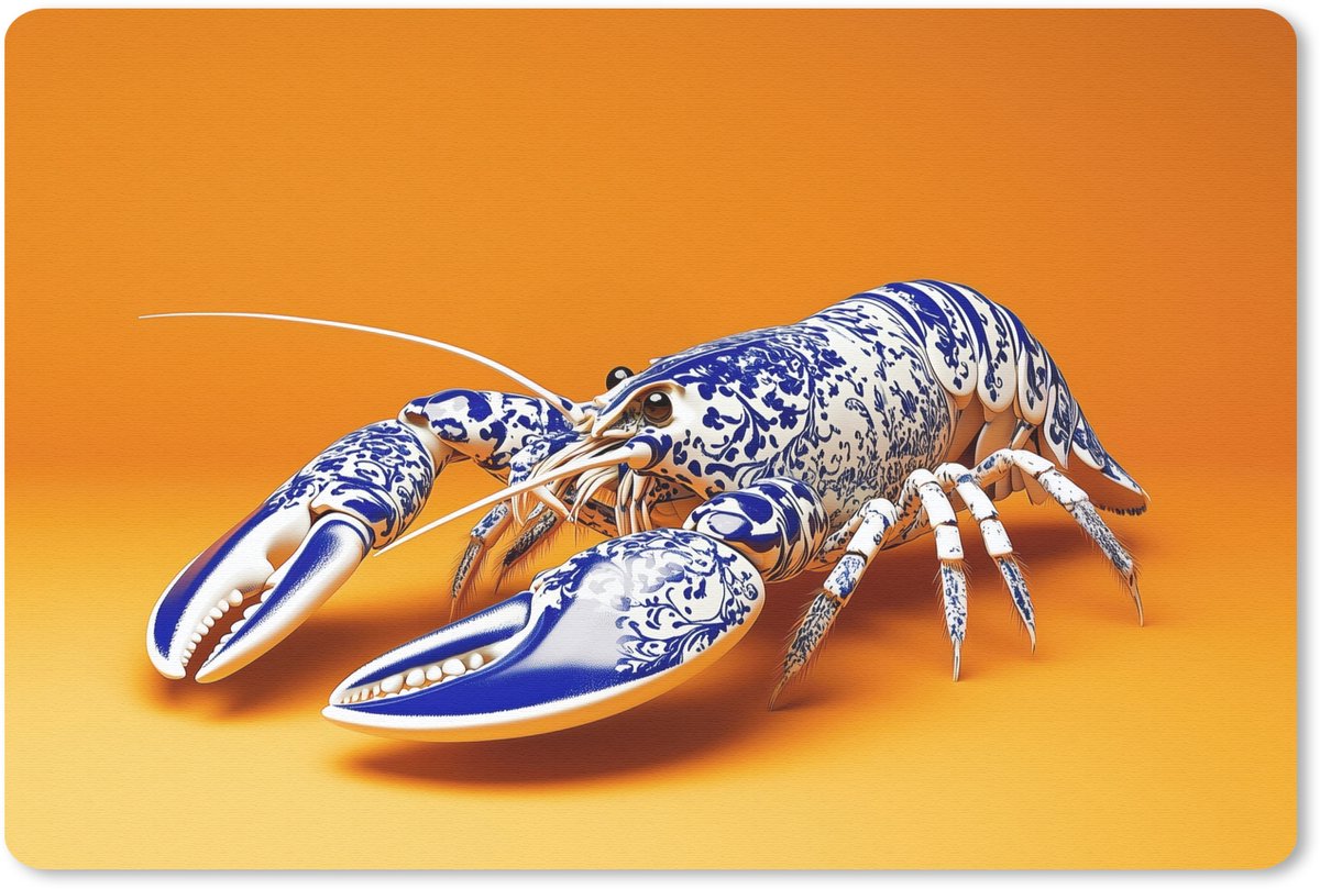 Muismat 27x18 cm - Mousepad Kreeft - Delftsblauw - Schild - Stoer - Oranje - Muismatten