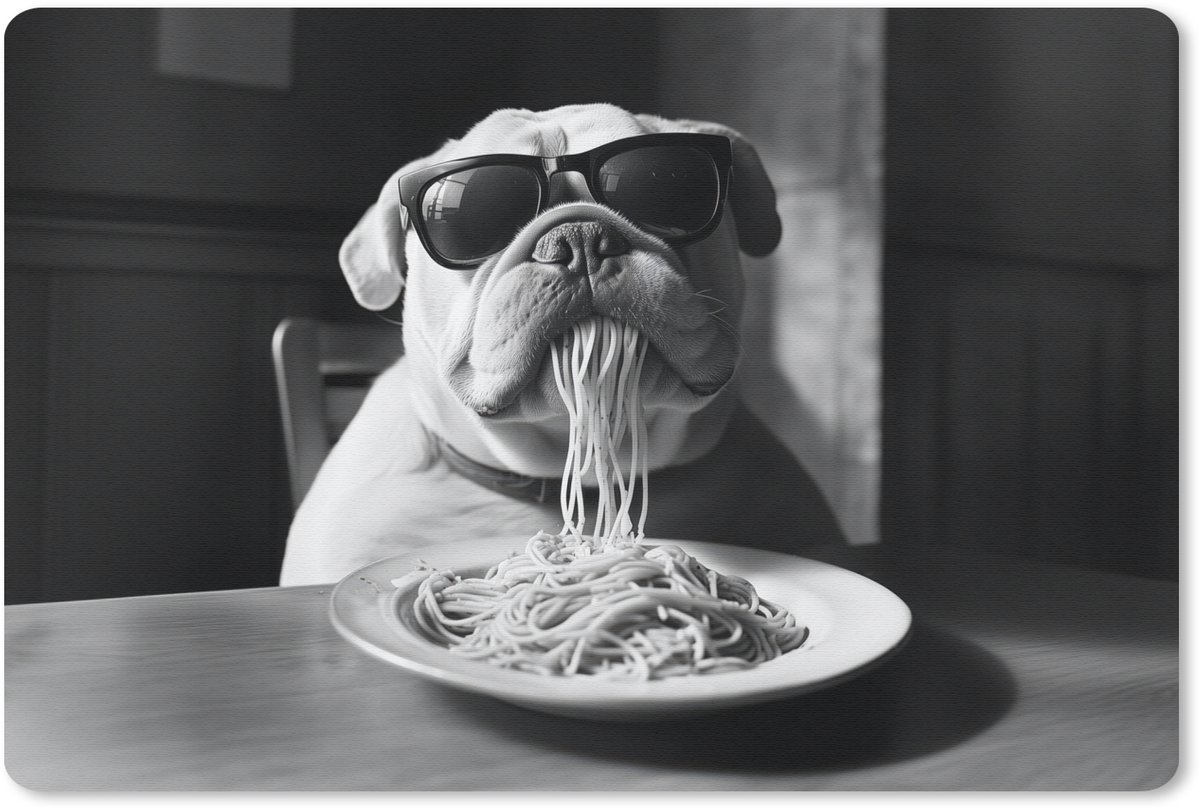 Muismat 27x18 cm - Mousepad Hond - Bulldog - Pasta - Bril - Stoer - Dieren - Muismatten