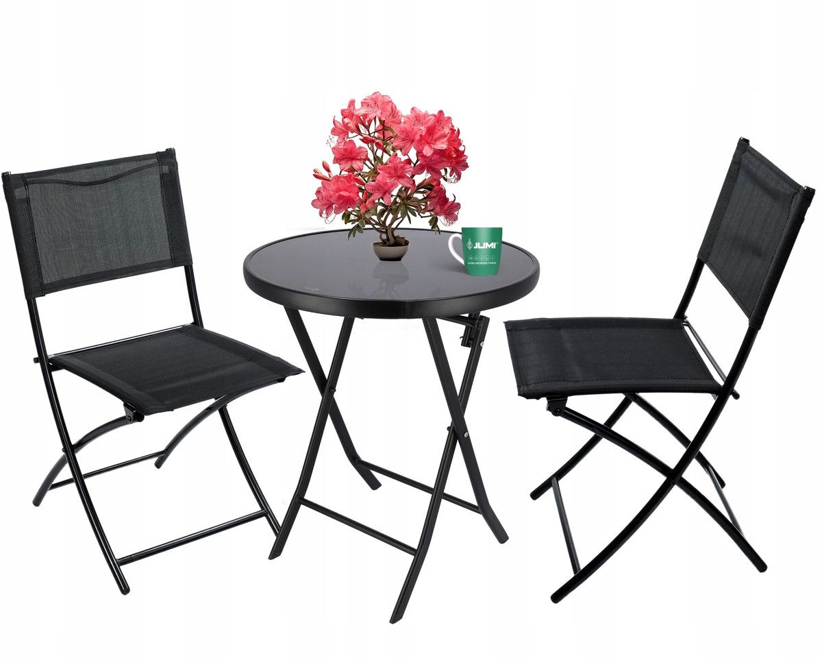 Venori Tuinset - Luxe Bistroset - Balkon - Terras - 3-delige - 2 Tuinstoelen - Met tafeltje60x70cm - Zwart