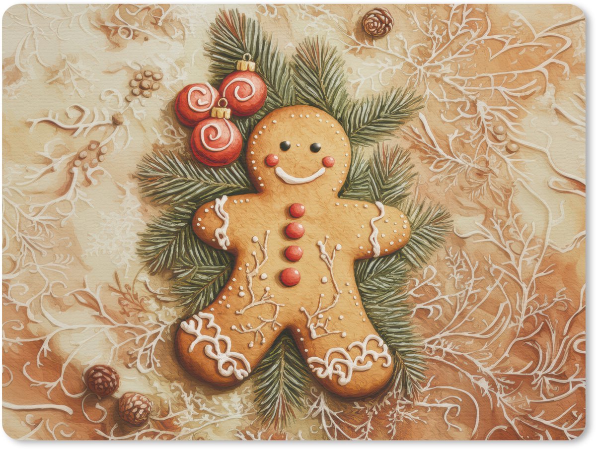 Muismat 23x19 cm - Mousepad Kerstmis - Koekje - Poppetje - Speculaas - Muismatten