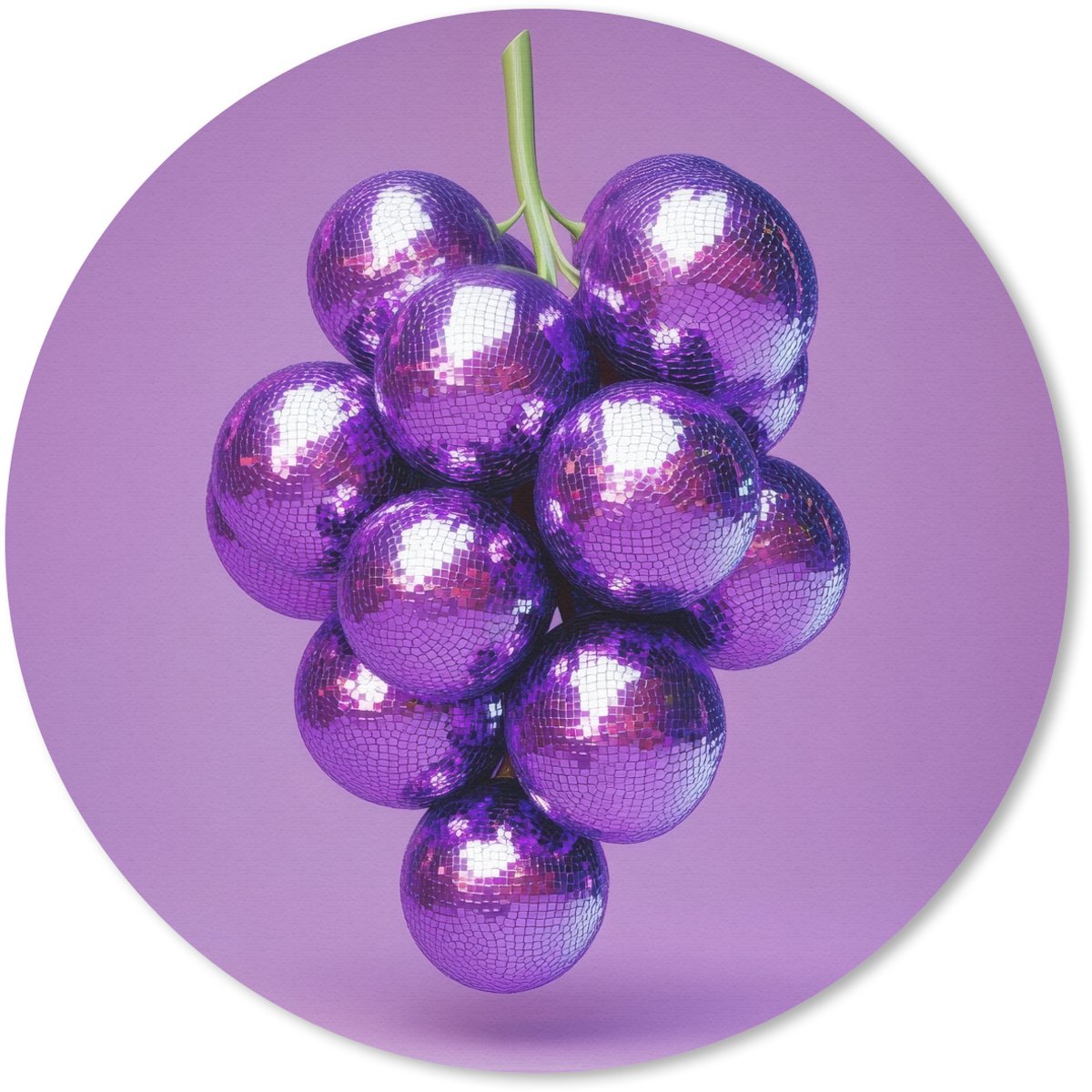 Muismat rond 40x40 cm - Mousepad Druif - Disco - Glitter - Paars - Ronde muismatten