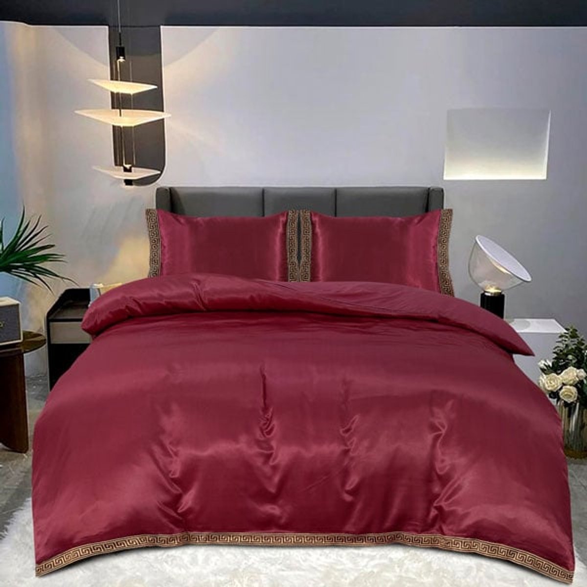 Beauty Silk Dekbedovertrek Satijn Lace Burgundy 240x200/220 cm + 2 kussenslopen