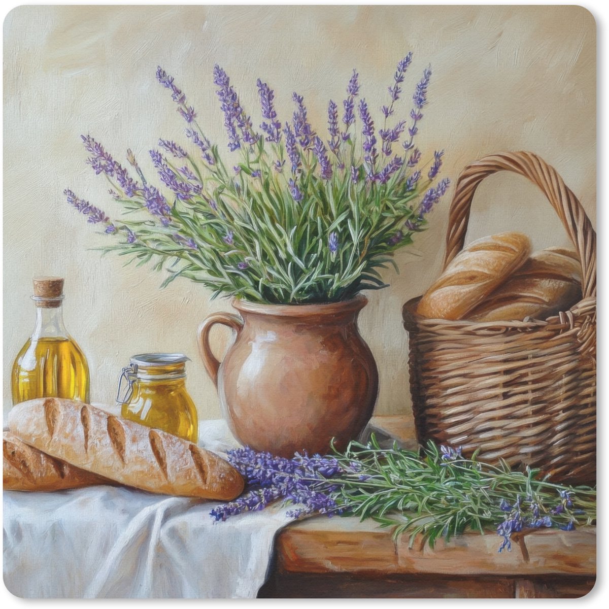 Muismat 30x30 cm - Mousepad Lavendel - Brood - Stilleven - Muismatten