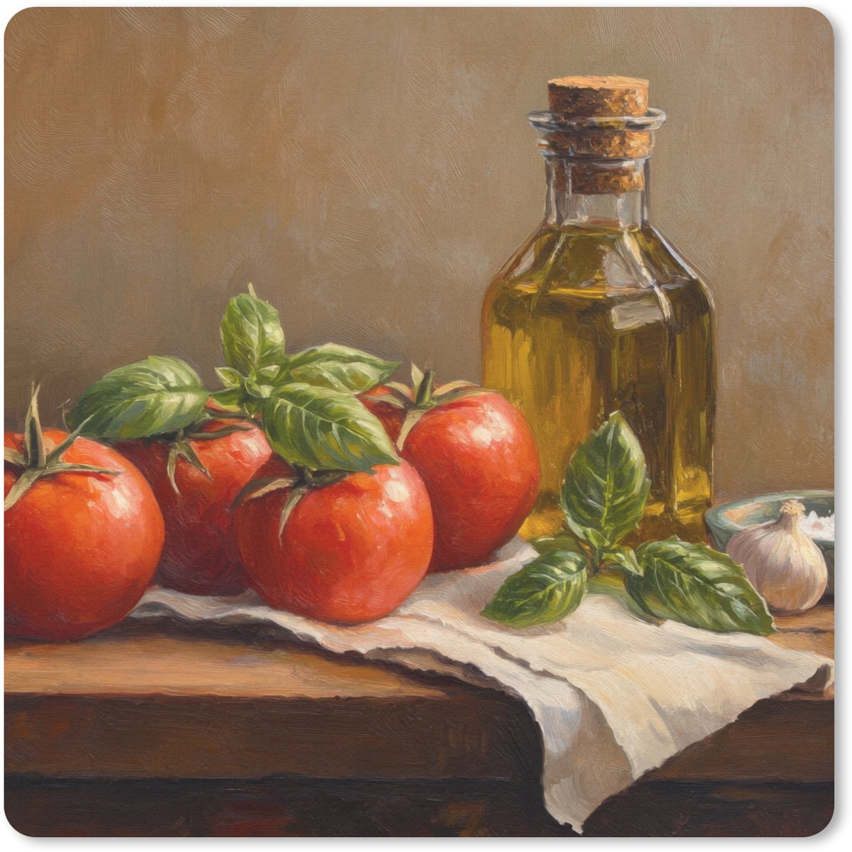 Muismat 20x20 cm - Mousepad Tomaten - Olijfolie - Stilleven - Muismatten