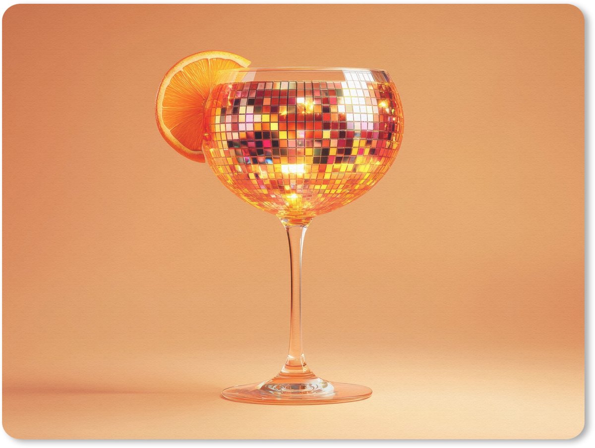 Muismat 23x19 cm - Mousepad Drank - Oranje - Glitter - Disco - Muismatten