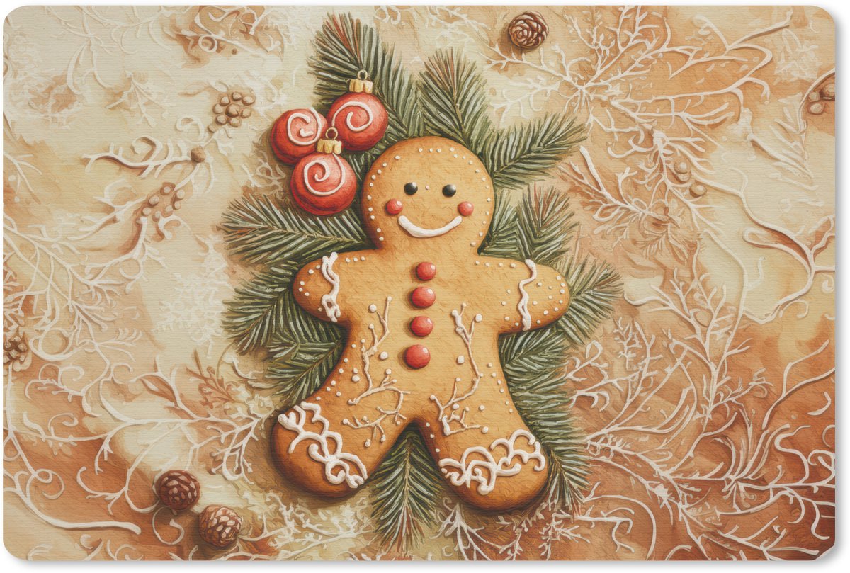Muismat 27x18 cm - Mousepad Kerstmis - Koekje - Poppetje - Speculaas - Muismatten