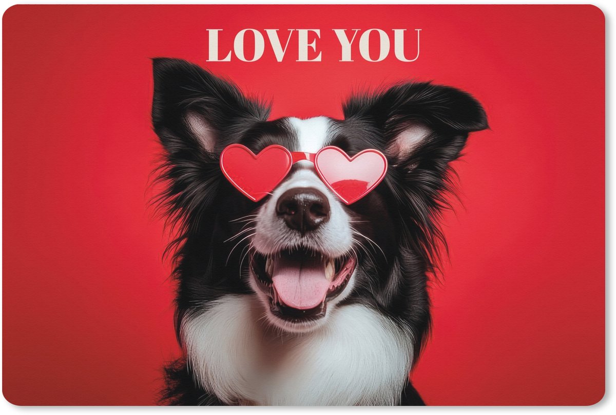 Muismat XXL 120x80 cm - Bureau onderlegger - Bureau mat Hond - Hartjesbril - Loveyou - Rood - Bureaumat - Gaming mousepad xl - Bureaulegger groot - Computer deskmat