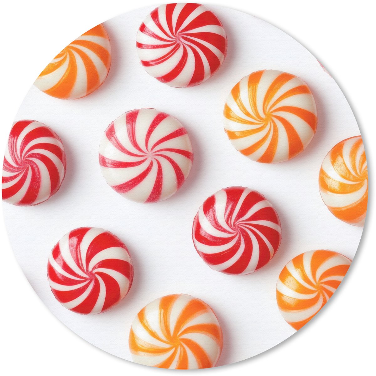 Muismat rond 30x30 cm - Mousepad Snoep - Patroon - Rood - Oranje - Ronde muismatten