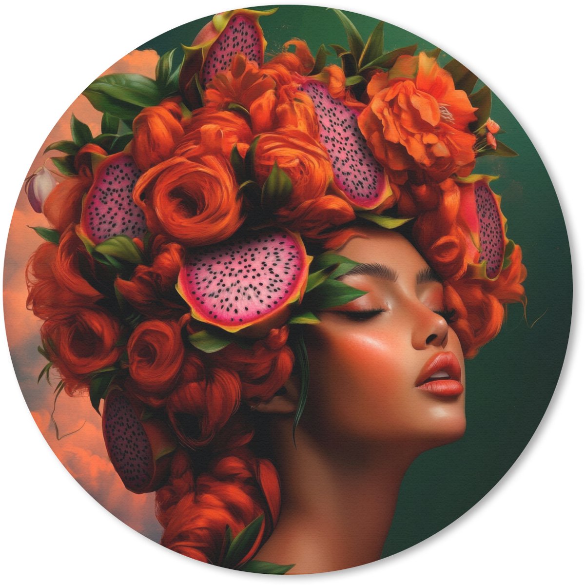 Muismat rond 40x40 cm - Mousepad Vrouw - Drankenfruit - Rozen - Ronde muismatten