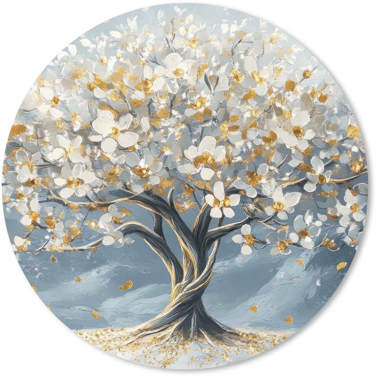 Muismat rond 20x20 cm - Mousepad Boom - Winter - Levensboom - Modern - Goud - Ronde muismatten