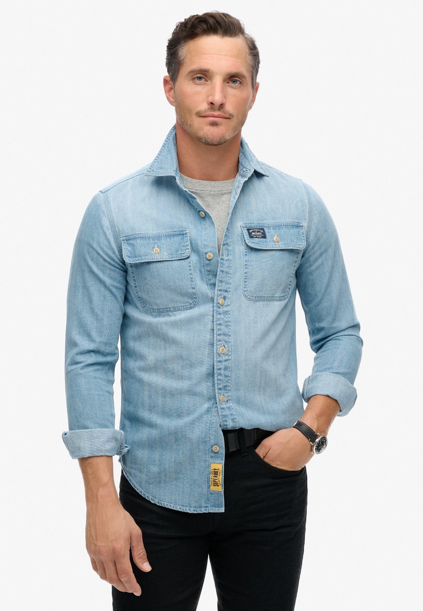 Superdry Workwear overhemd met borduursel Heren Lange mouwen shirts Heavy Wash