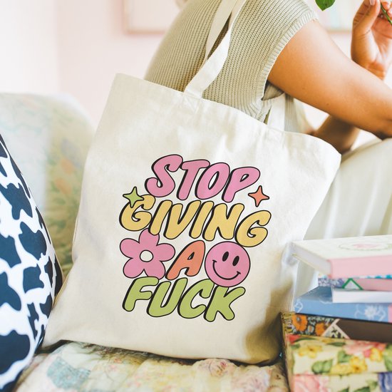 Stop give af*ck - Sac shopping 38 x 48 cm - Poly lin - Sac Mindset - Shopper - Sac en toile - Sac shopping - Sac fourre-tout - Sac à bandoulière - Sac cabas - Dicton positif