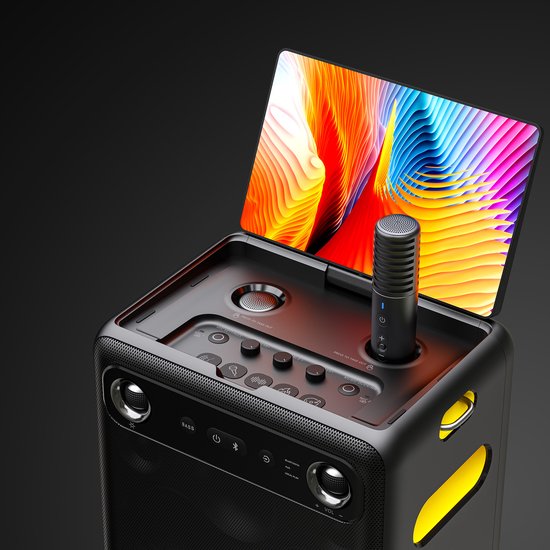 Ikarao Karaoke set voor Volwassenen - Break X2 - 2 Draadloze Microfoons - 600W - Gratis Karaoke App 6 maanden - HD scherm - Zwart — afbeelding 2