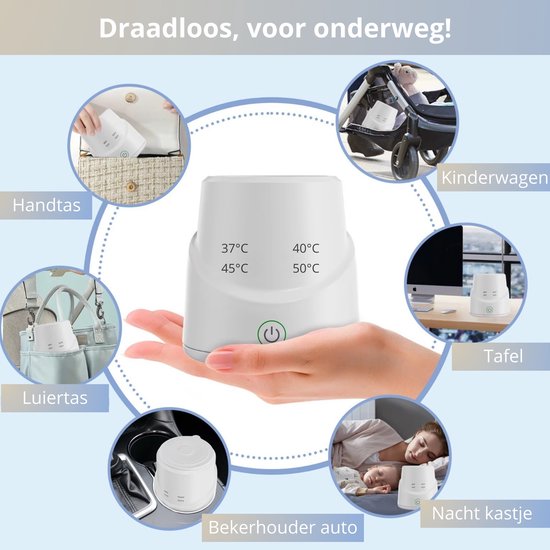 BDGoods® - Flessenwarmer Onderweg - 4 Temperatuur Niveaus - Wit - Babyvoeding - Babyvoeding Maker - Flessenwarmers - Flessenwarmer Draadloos - Flesvoeding - voor Baby Melkpoeder - voor alle Baby Flessen - 4 Adapters - Flessenwarmer - Babyfles van Merkloos — afbeelding 2
