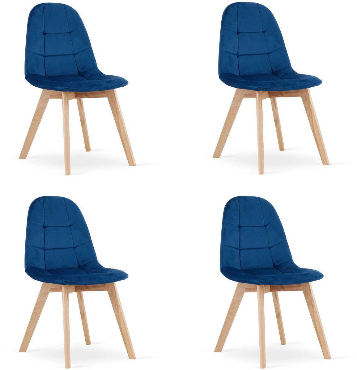 LEOBERT BORA Eetkamerstoelen – Set van 4 – Marineblauw Velvet – Beukenhouten Poten – Comfortabele en Ergonomische Zitting – Scandinavisch Design – Voor Woonkamer, Keuken, Eetkamer en Slaapkamer
