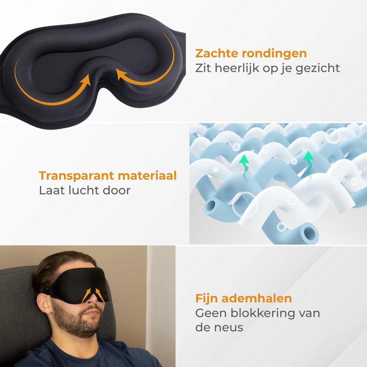 Nuvance Verstelbaar Slaapmasker - 100% Verduisterend - Ademend Traagschuim - voor Mannen, Vrouwen en Kinderen - Oogmasker Slaap — afbeelding 8