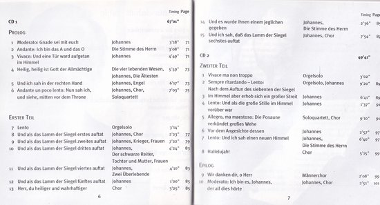 Boekje van een CD met een lijst van liederen in het Duits, met tijdsaanduidingen.