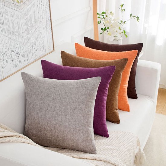 Lot de 2 housses de coussin décoratives – Décoration d'intérieur rustique et Boho – Taie d'oreiller en lin épais – Taie d'oreiller carrée – Avec fermeture éclair invisible – Convient pour canapé-lit et bureau (50 x 50 cm)