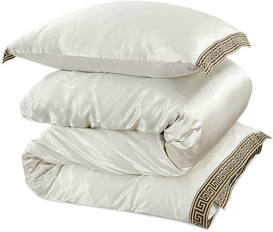 Housse de couette Beauty Silk Satin Dentelle Off White 140x200/220 + 1 taie d'oreiller