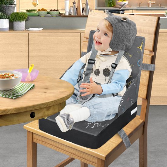 NAIZY Booster Seat Kinderverhoger Zitkussen met Opvouwbare Rugleuning en Driepunts Veiligheidsgordel, Sponsverhoger Zitje voor Kinderen Baby Eetstoel, Grijs van Merkloos — afbeelding 5