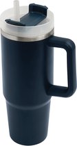 Bellatio Design Warmhoudbeker/thermosbeker DELUXE - grote koffiebeker - tumbler - RVS - donkerblauw - 900 ml - Reisbeker