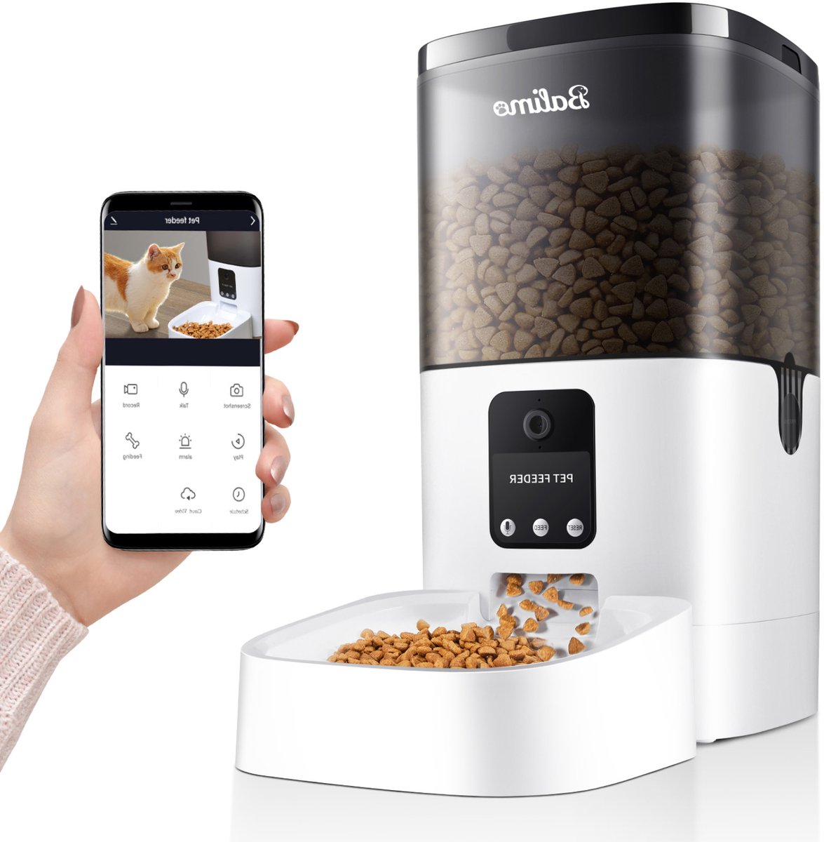 Balimo Automatische Voerbak - Kat en Hond - 4L - Voerautomaat - Instelbaar voedingsschema - Met Voice Recorder - Met HD 1080P Video - Voerautomaat hond -Voerdispenser kat - Wit