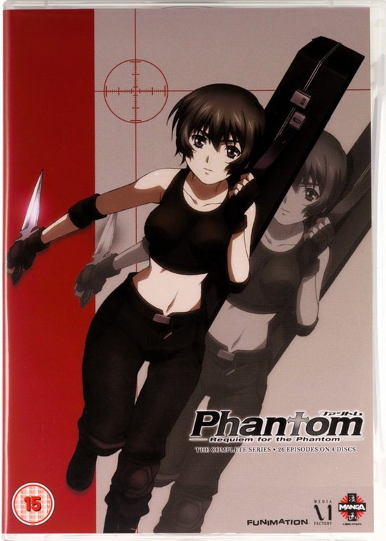 DVD-hoes met anime-personages. Titel: Phantom: Requiem for the Phantom. Met 26 afleveringen op 4 schijven.
