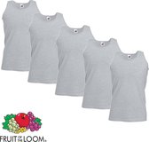 5 Pack Fruit of the Loom Valueweight Sportshirt-Onderhemd Grijs Maat XXXXXL (5XL)