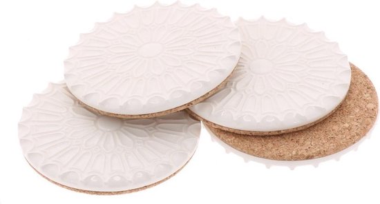 - set 4 luxe onderzetters van keramiek kurk wit | bol.com