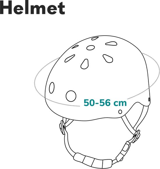 Schematische tekening van een helm met cirkel die maat 50-56 cm aangeeft.