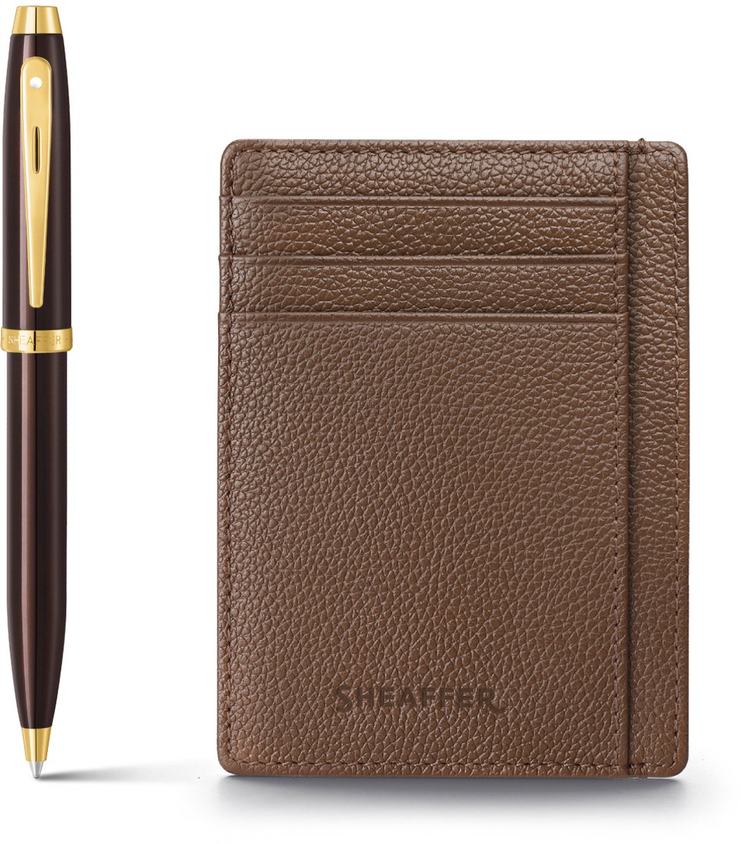 Sheaffer balpen giftset 100/9370 - glossy brown gold tone - met creditcardhouder - rustic mocha - SF-G2937051-2