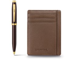 Sheaffer balpen giftset 100/9370 - glossy brown gold tone - met creditcardhouder - rustic mocha - SF-G2937051-2