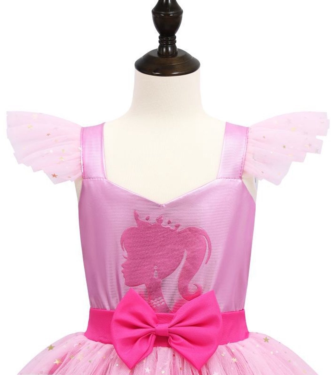 Joya Kids® Luxe Verkleedpop Prinsessenjurk voor kinderen | Verkleedjurk Meisje hard Roze Tule Rok | Halloween kostuum | Metallic Roze met Strik | Carnaval kleding | Verkleed kostuum Jurk | — afbeelding 8