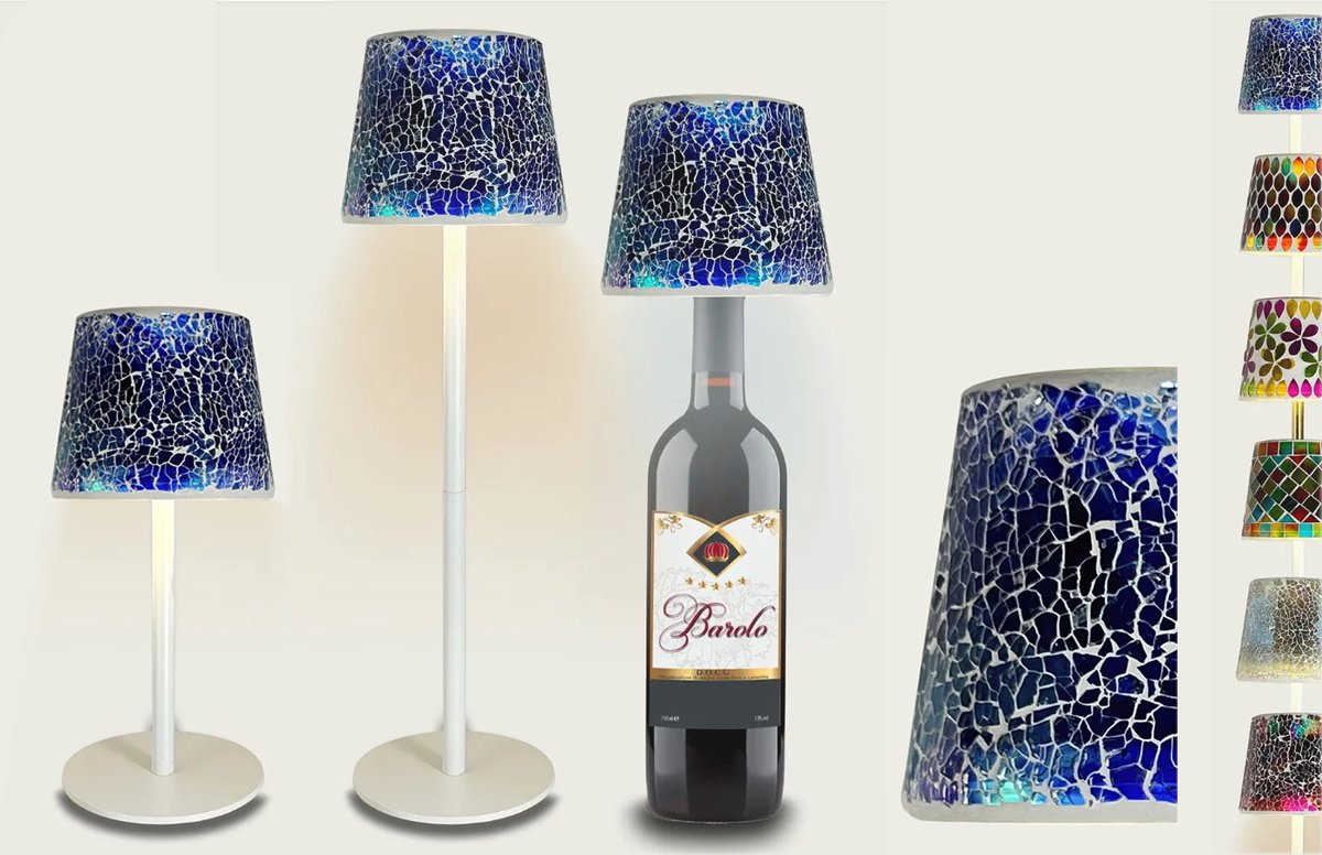 Arca Draadloze Tafellamp PARMA mozaïek - LED - dimmable - geschikt voor buiten IP44 - incl fles adapter - giftbox