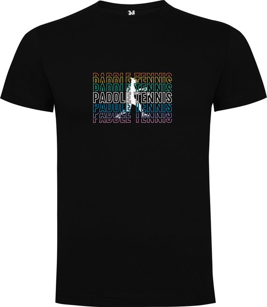 Zwart T-Shirt met Kleurrijke print “ Padel – Paddle -Tennis - Sport “ Print Full Color Maat M