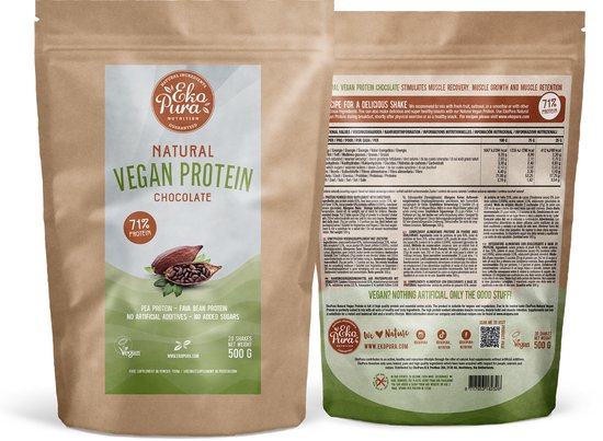 Ekopura Natural Vegan Protein - Chocolate (plantaardig eiwitpoeder) 500g- NL-BIO-01 — afbeelding 2