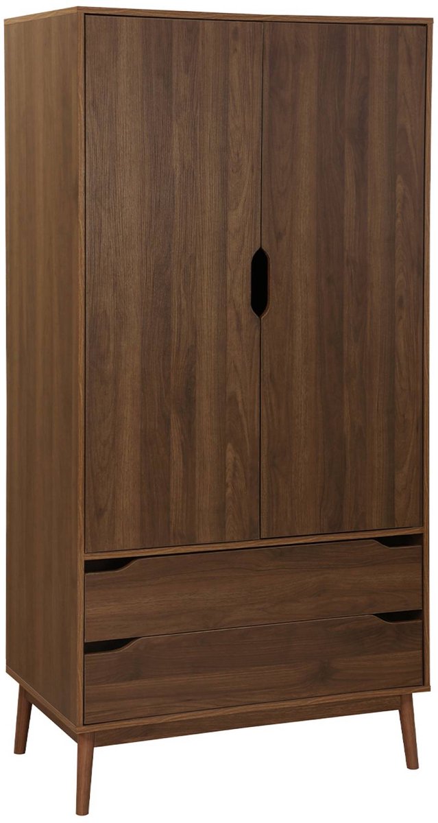 sweeek - Kledingkast met 2 deuren 2 lades hangruimte houtdecor 90cm - nepal