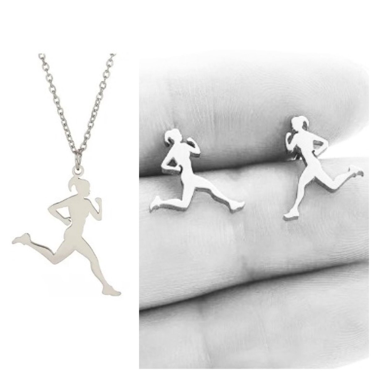 SportPresent® - Sieradenset - Hardlopen - Oorbellen - Ketting - Sieraad - Kado - Marathon - Hardloopster - Triathlon - Lopen - Running - Run - Sport - Teamkado - Sportsieraad
