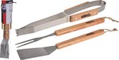 BBQ/barbecue gereedschap set 3-delig met houten handvatten - Tang - Vork - Spatel
