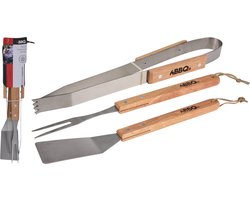 BBQ/barbecue gereedschap set 3-delig met houten handvatten - Tang - Vork - Spatel BBQ/barbecue gereedschap set 3-delig met houten handvatten - Tang - Vork - Spatel