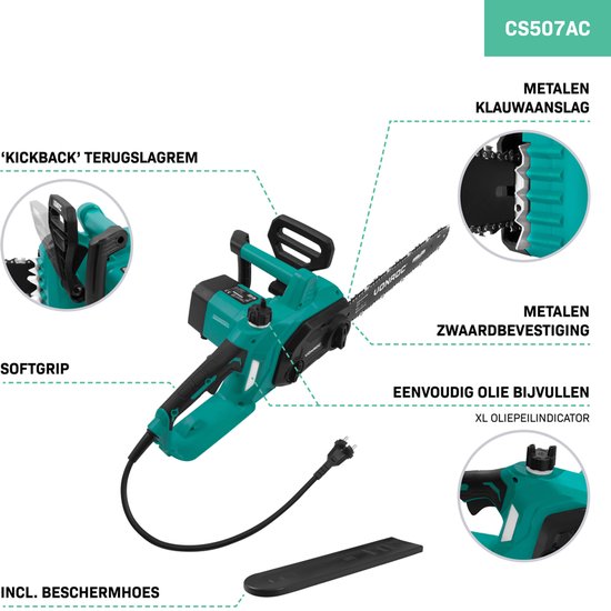 VONROC Elektrische Kettingzaag 2000W - Zwaardlengte: 40 cm - Kettingsnelheid: 15 m/s - Zelfsmerende ketting van VONROC — afbeelding 2
