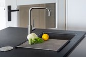 HIGHPORT Oprolbaar RVS Droogrek - The Original Swiss Design - Opvouwbaar Hittebestendig Groot Roestvrijstalen RVS Afdruiprek - Vaatwasser geschikt - Siliconen Rechthoekige Randen - Sterke 18-staafs Onderzetter - Foodgrade Materiaal